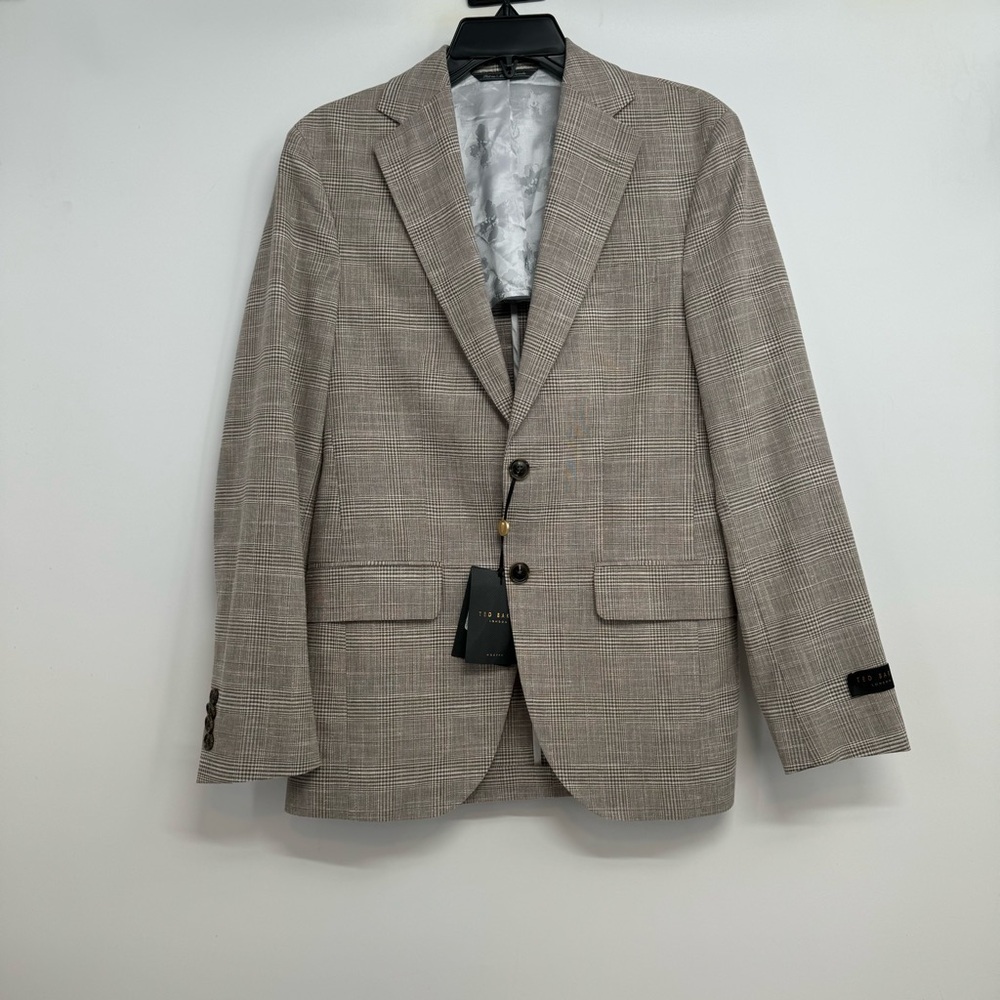 NWT Ted Baker London Konan SPJ Sport Coat Men’36 S Grey Plaid Linen/ Wool Blend